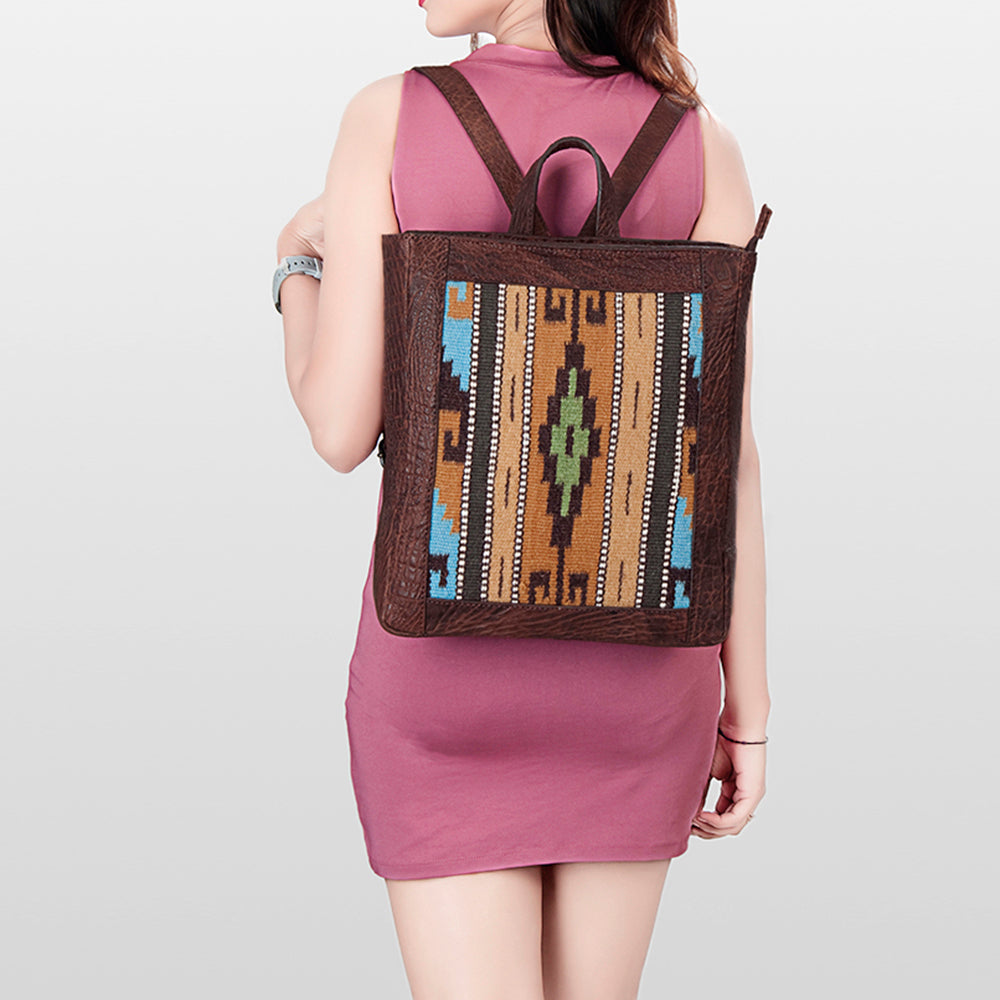 LC-ADBGZ307 Southwestern Wool & Genuine Leather Backpack - Tribal Pattern Western Daypack