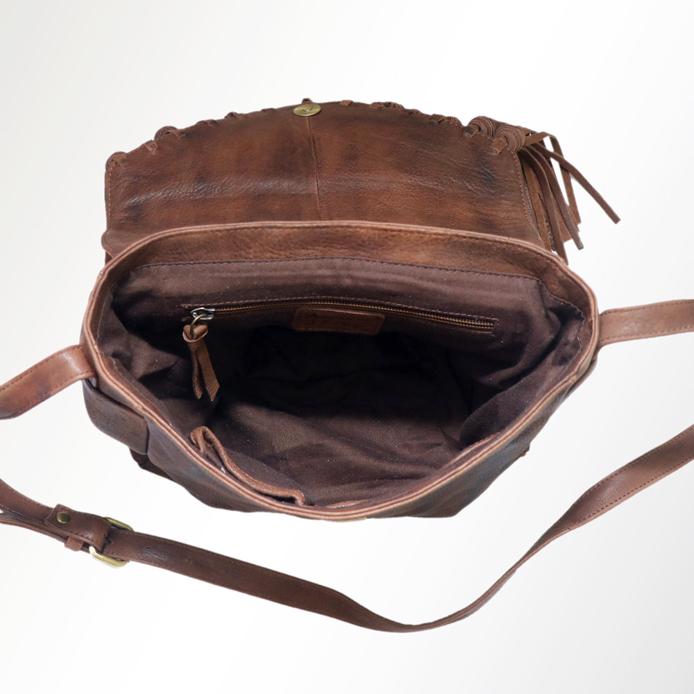 ADBGM118 Hand-Painted Leather Fringe Crossbody Bag - Western Scene Artwork