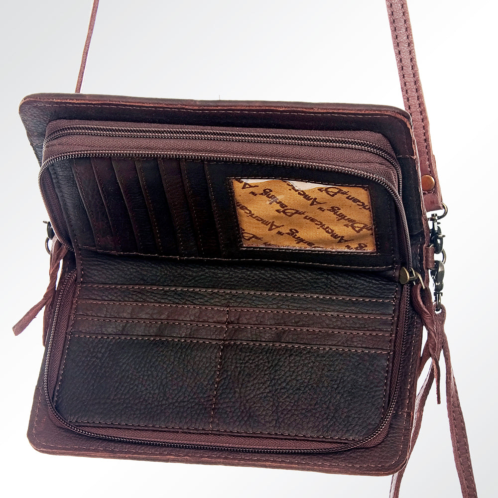 ADBG485 Multicolor Southwestern Wool Organizer Bag with Leather Trim & Crossbody Strap
