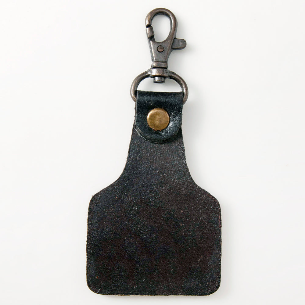 LC-ADKR213 Hand-Tooled Western Leather Keyring Cactus & Sunflower with Pink Blooms