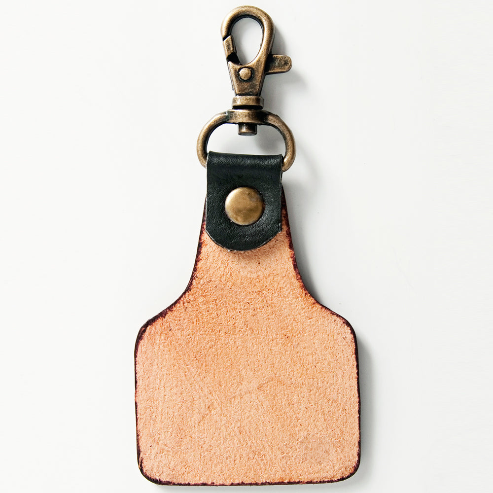 ADKR167 Tooled Leather Keyring Desert Landscape with Cactus & Cliff Design