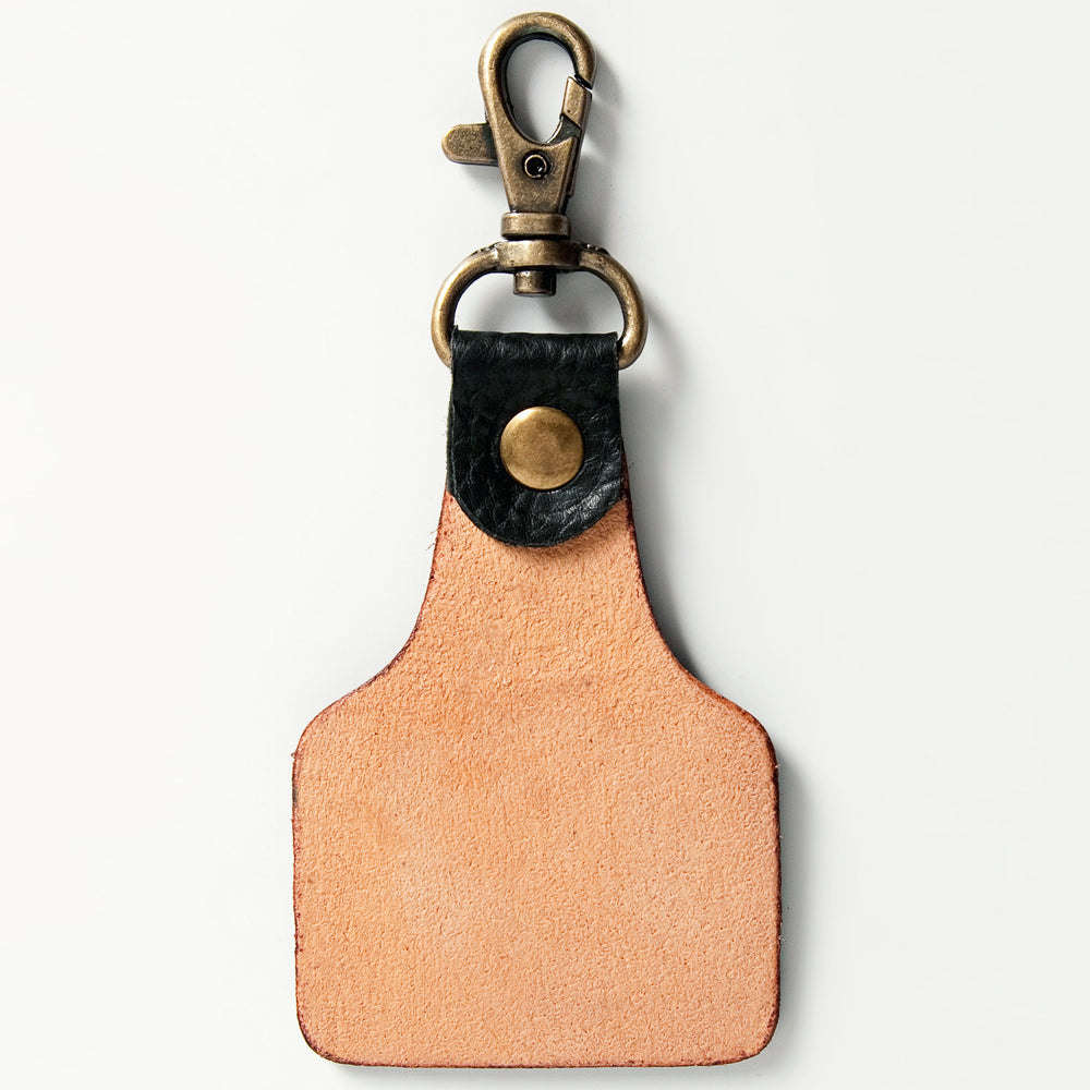 ADKR168 Tooled Leather Keychain Sunflower Design with Turquoise Border