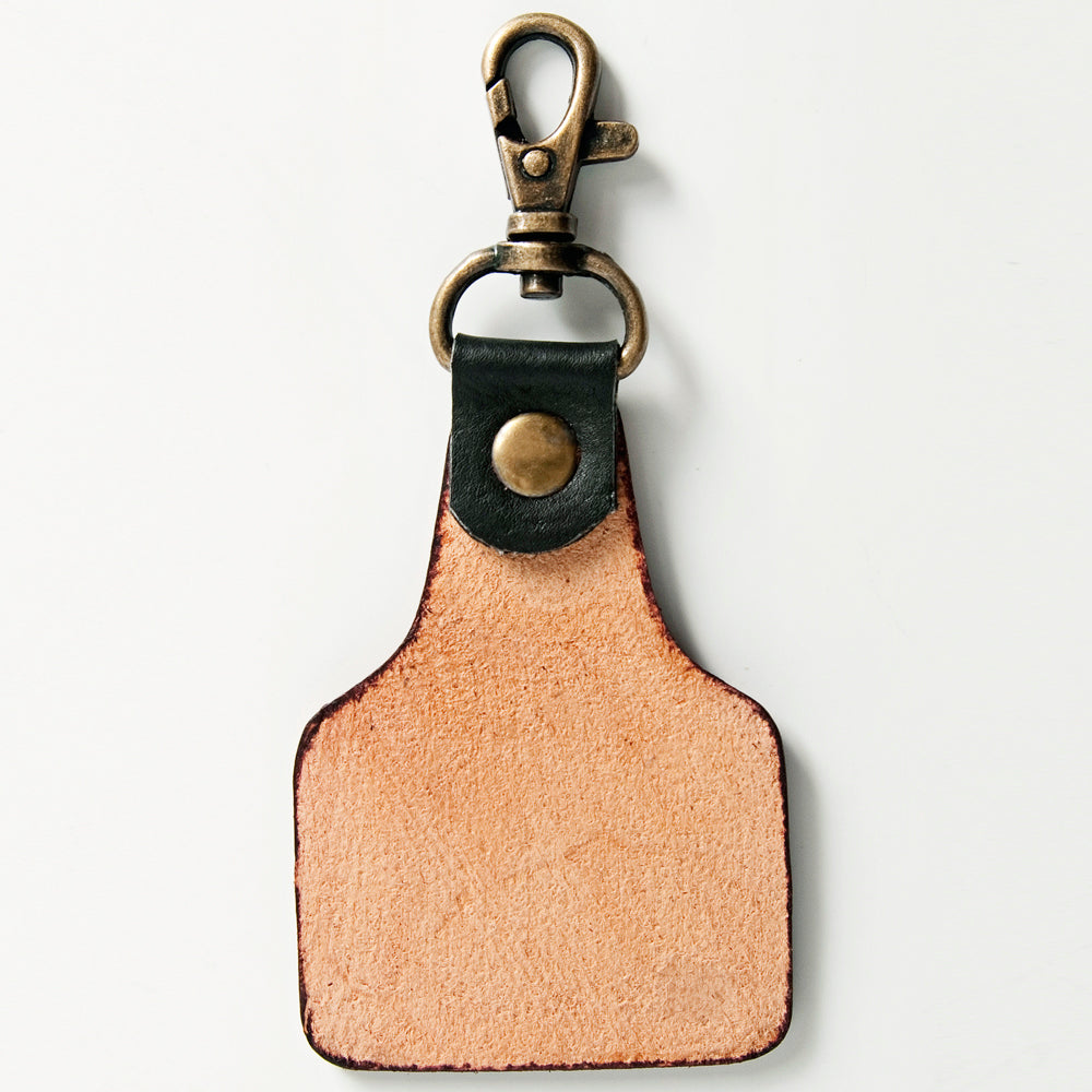 ADKR178 Hand-Tooled Leather Tipi Keyring with Desert Landscape Western Southwest Style