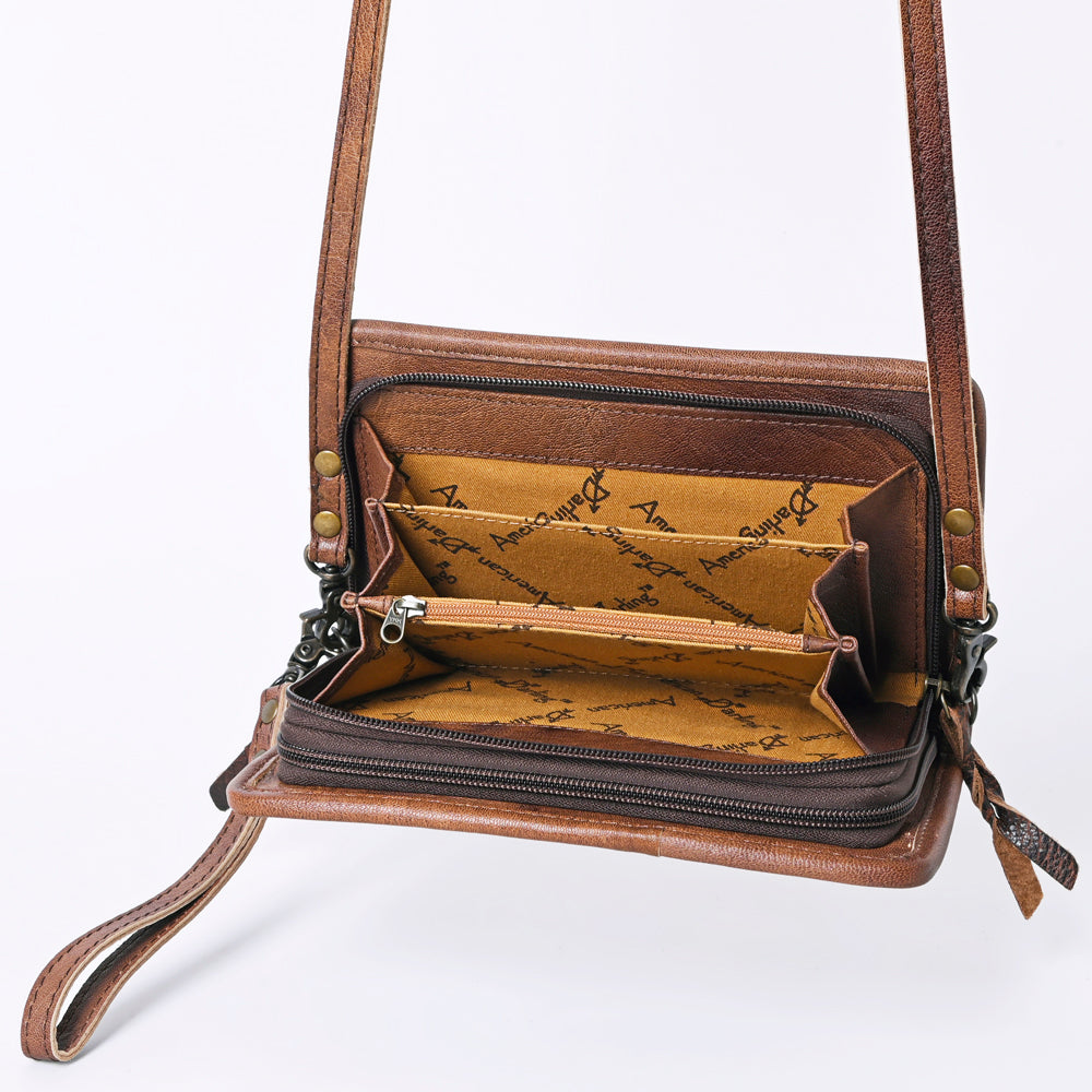 ADBG485 Southwestern Wool Organizer Bag with Leather Trim with Crossbody Strap & Geometric Pattern