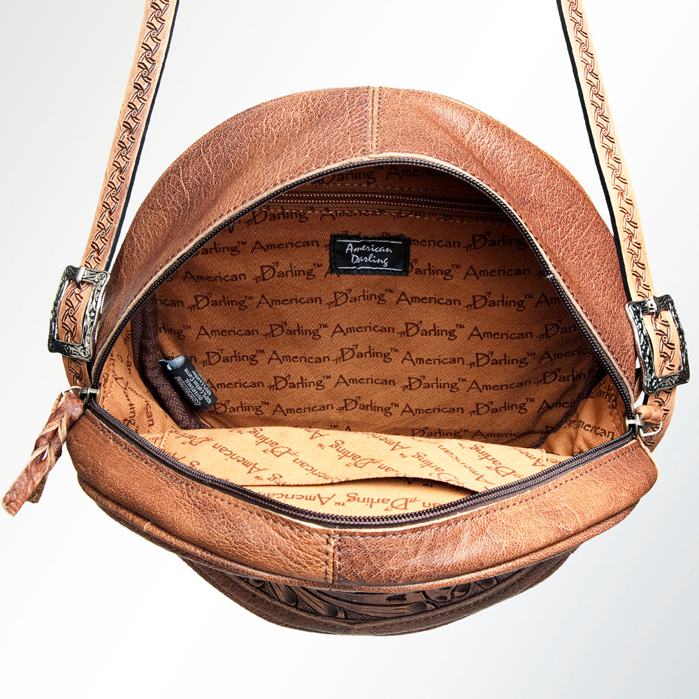 LC-ADBGK113B Round Tooled Leather Crossbody Bag - Floral Western Circle Purse
