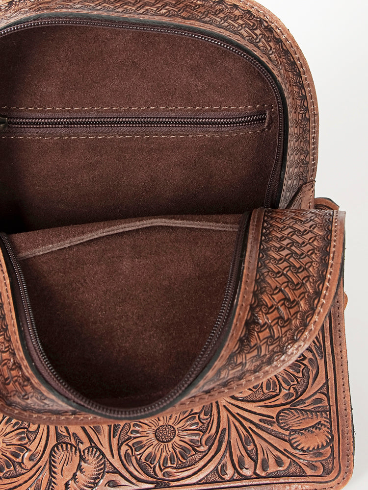 LC-ADBGK120 Hand-Tooled Leather Backpack - Western Floral Structured Pack