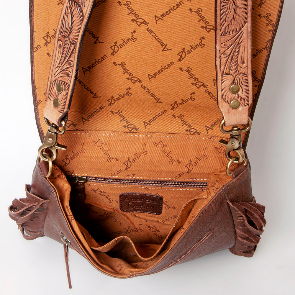 ADBGA158 American Darling Hand Tooled Floral Carved Genuine Leather Cross body Bag