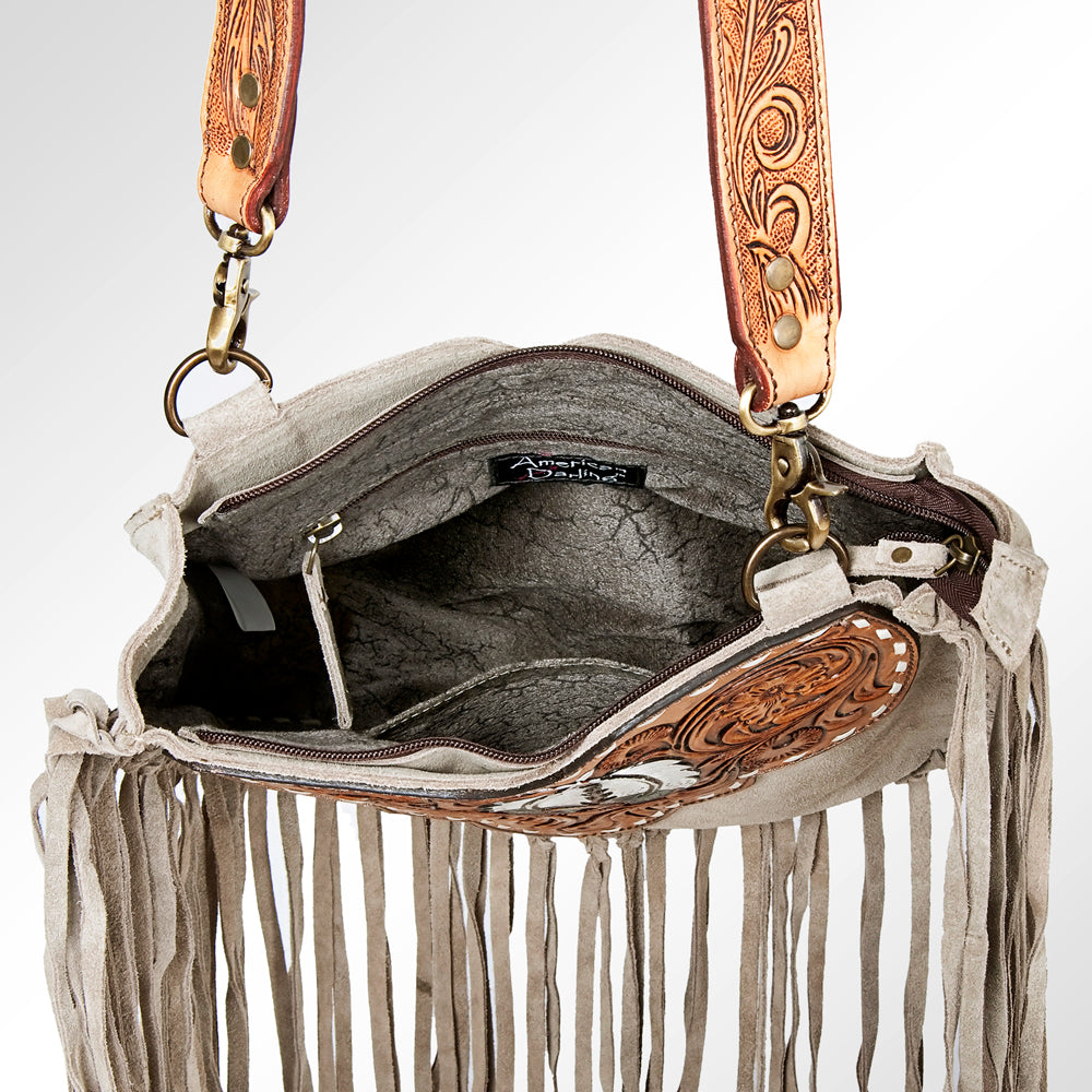ADBGA166 American Darling Hand Tooled Floral Carved Genuine Suede Leather Large Cross body Bag