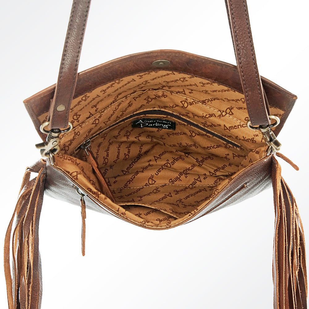 ADBGA176 American Darling Hand Tooled Floral Carved Leather Fringe Envelope Bag
