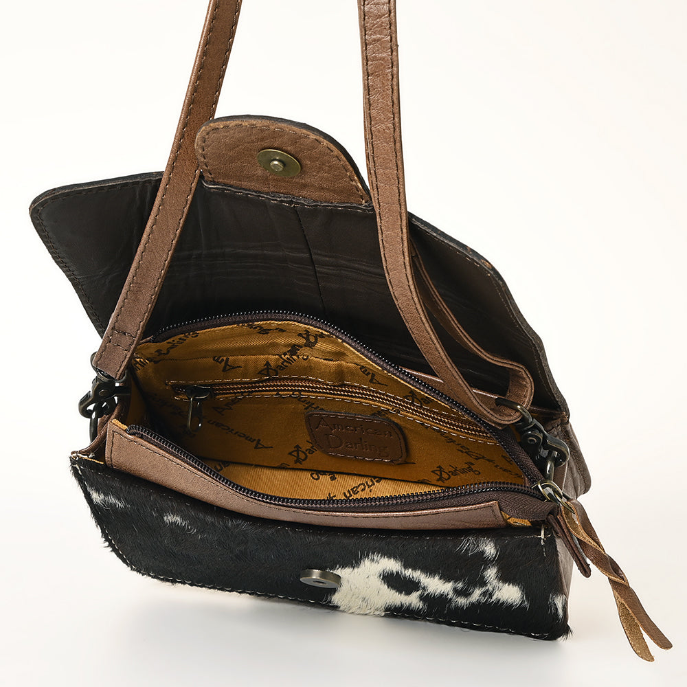 ADBG681A Hand-Tooled Western Leather Hair-On Hide Wallet Crossbody Bag American Darling