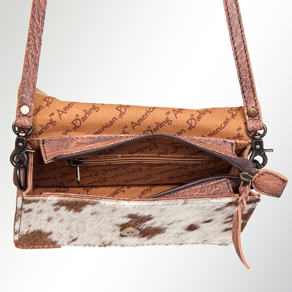 LC-ADBG681B Hair-On Cowhide Wallet Bag with Genuine Leather Trim & Western Concho