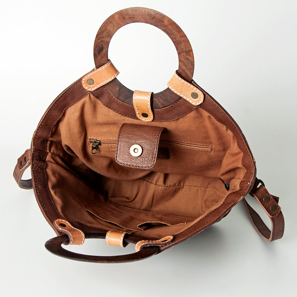LC-ADBG689A Western Leather Tote Bag with Wooden Handles American Darling Handcrafted Shoulder Bag