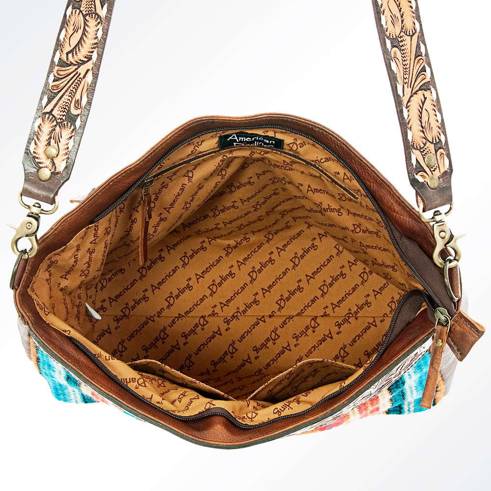 ADBGA181 American Darling Hand Tooled Leather Saddle Blanket Cross body Bag
