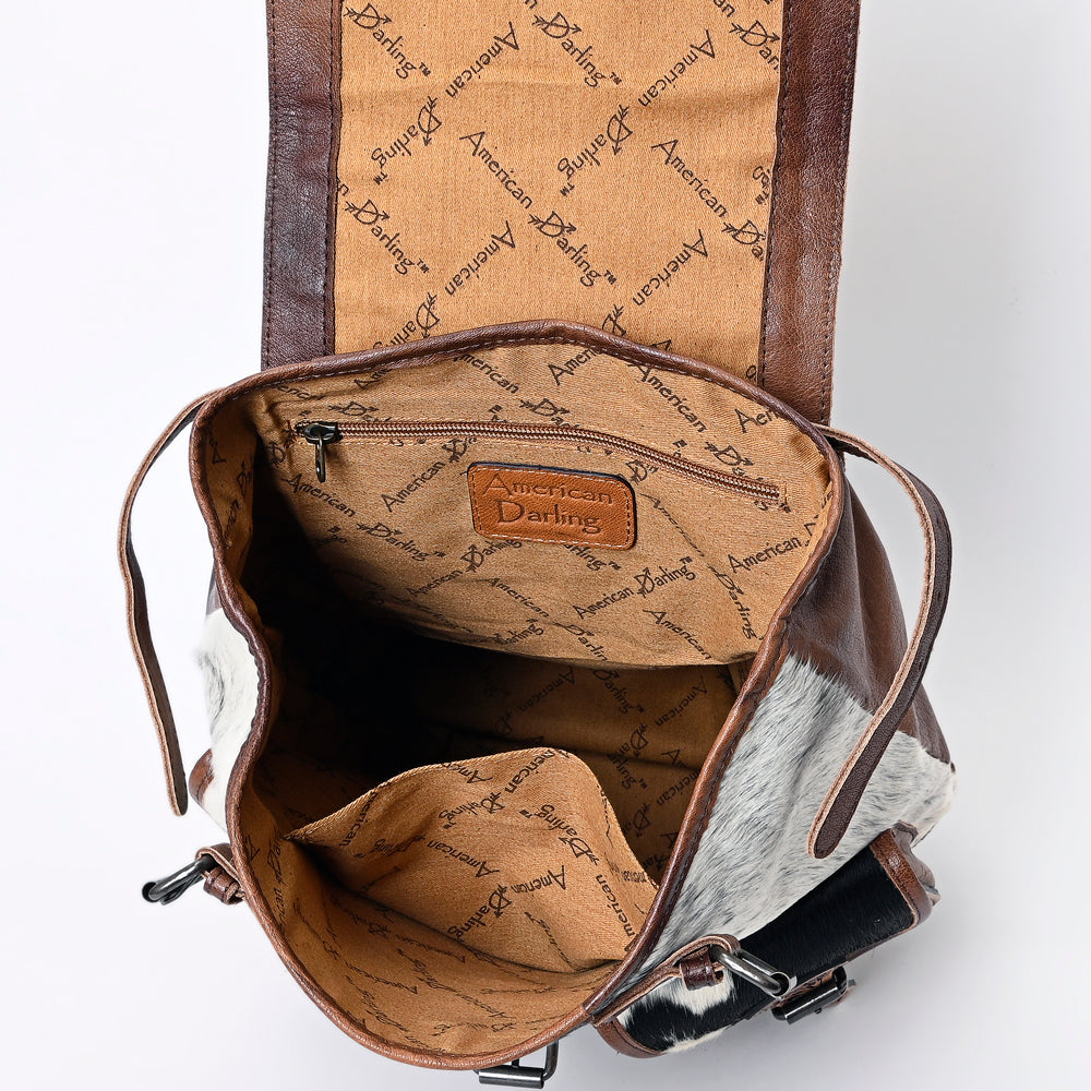 ADBG703B Hair-On Cowhide Backpack Becca with Hand-Tooled Leather & Dual Front Pockets