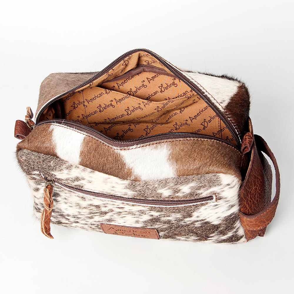 LC-ADBGZ297A Cowhide Leather Toiletry Bag - Natural Brown & White