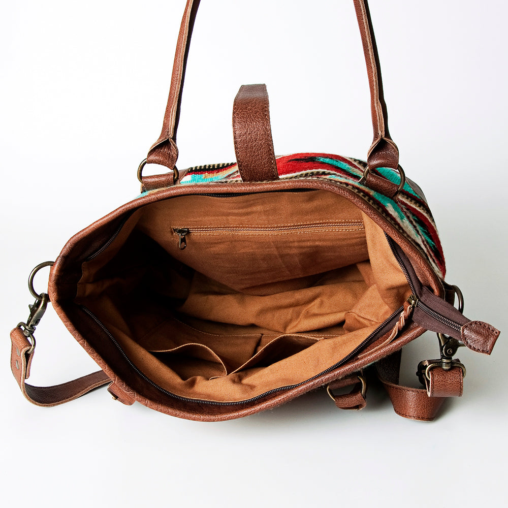 LC-ADBG723 Southwestern Saddle Blanket Tote Bag with Genuine Leather Trim & Buckle Accen