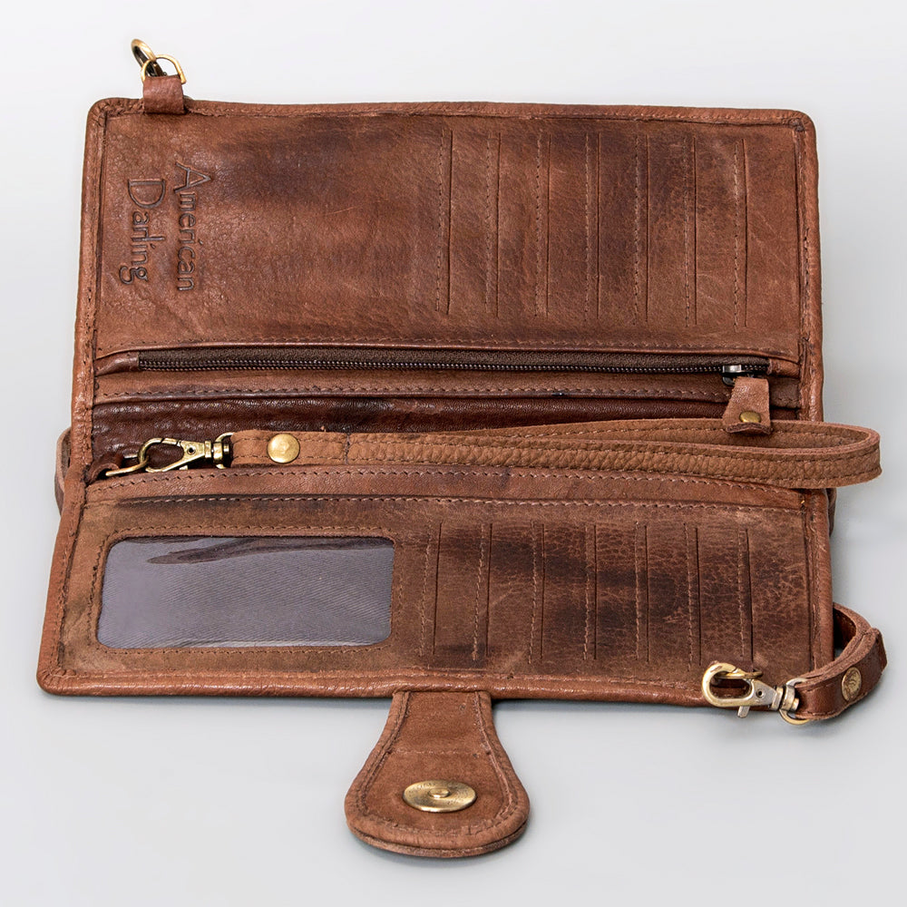 ADBGM113 Hand-Painted Leather Wallet Crossbody - Rodeo & Floral Design