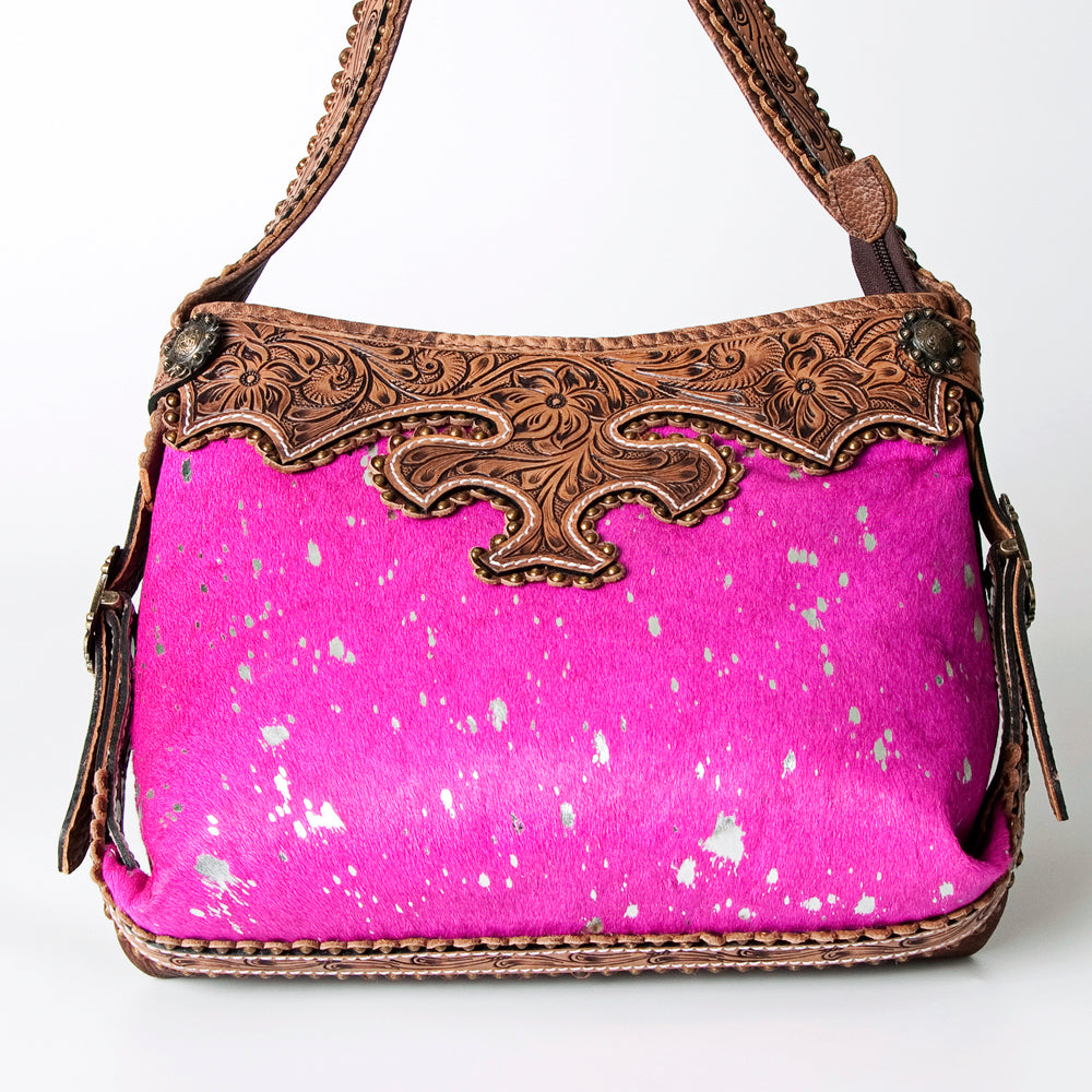 ADBG713 American Darling Handcrafted Hand Tooled Leather Hobo Bag with Hair-On Cowhide