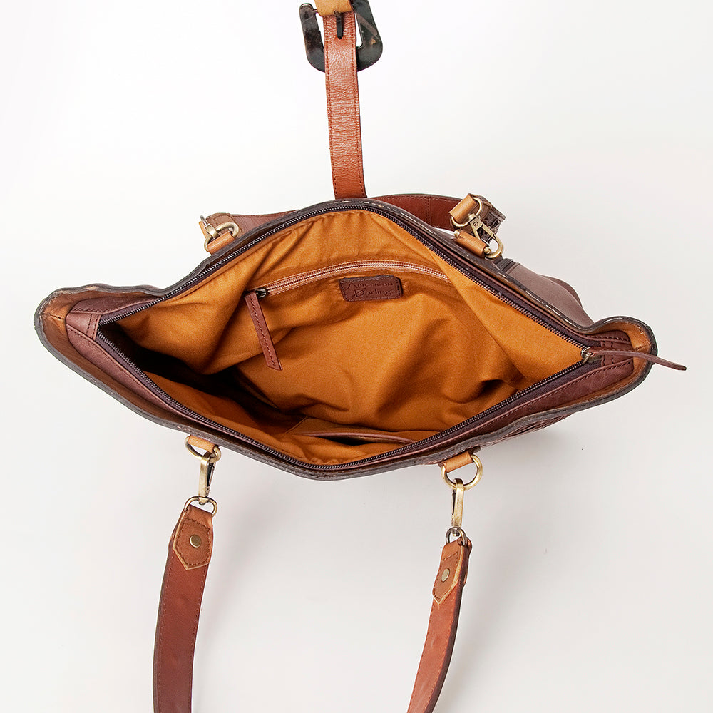 LC-ADBGI195 Tooled Leather Western Tote Bag with Buckle Accent - Cowgirl Shoulder Purse