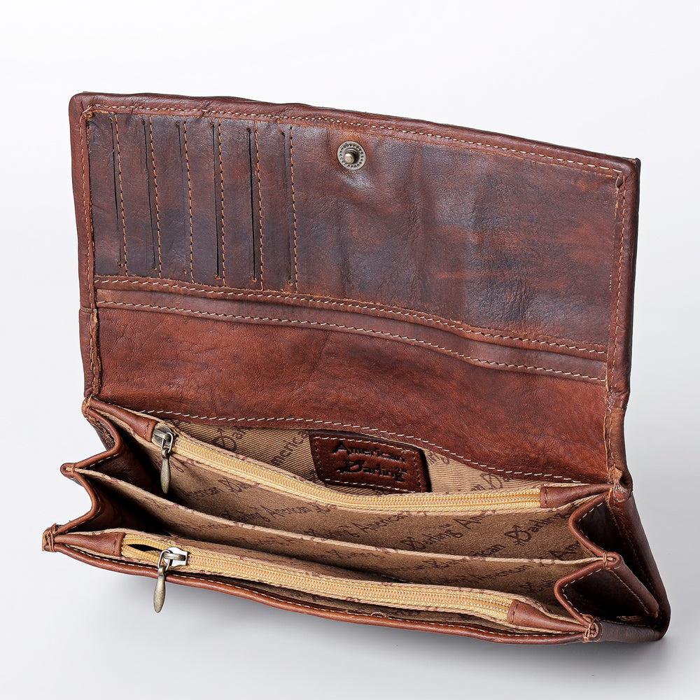 LC-ADBGZ404 Western Hand-Tooled Leather Women Wallet - Sunflower Floral Design