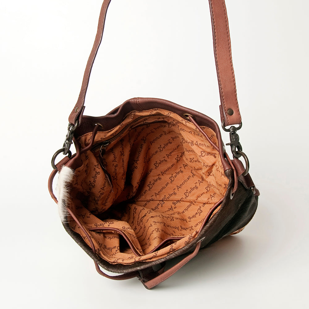 LC-ADBGZ454B Cowhide & Tooled Leather Drawstring Bucket Bag - American Darling