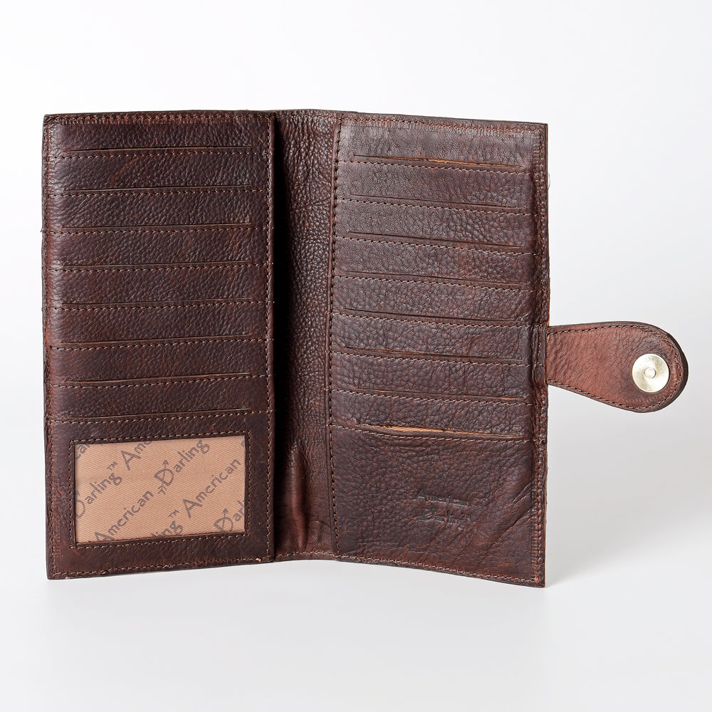 LC-ADBGZ402C Hand-Tooled Leather Women Wallet - Turquoise Floral Western Clutch