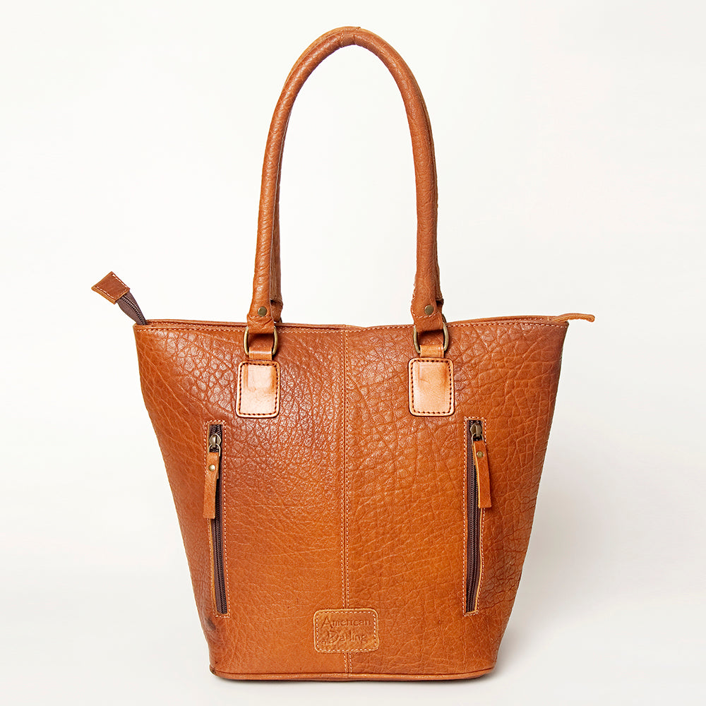 ADBGA208A American Darling Hand Tooled Fringed Genuine Leather Tote Bag with Turquoise Concho