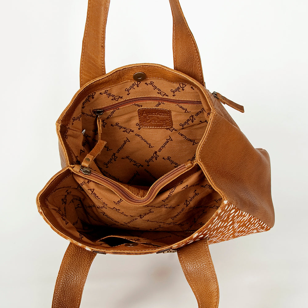 LC-ADBGA210 Western Tooled Leather Tote Bag with Hair-On Hide