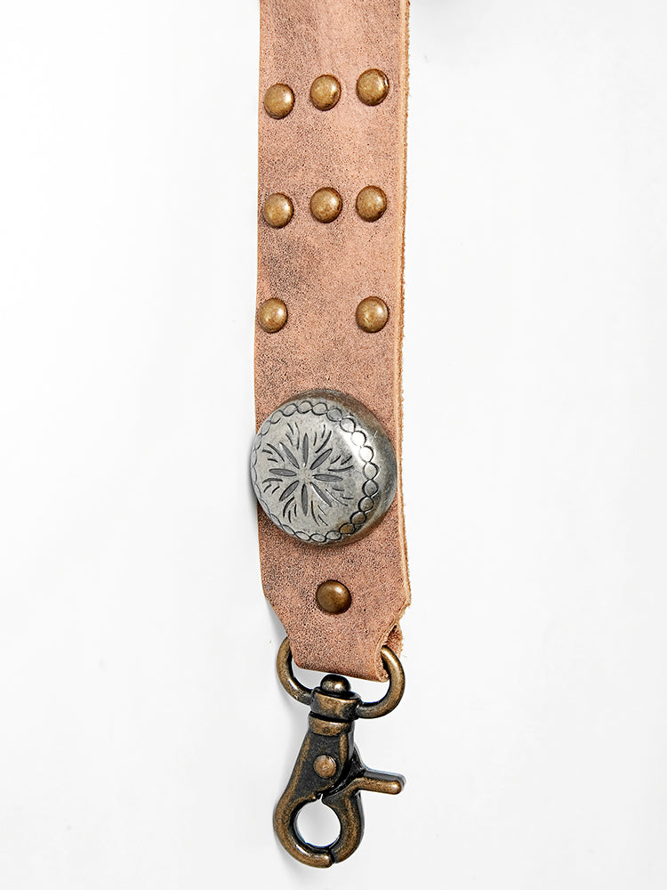 LC-ADBT134 Western Leather Bag Strap with Silver Conchos & Brass Studs - Adjustable Replacement