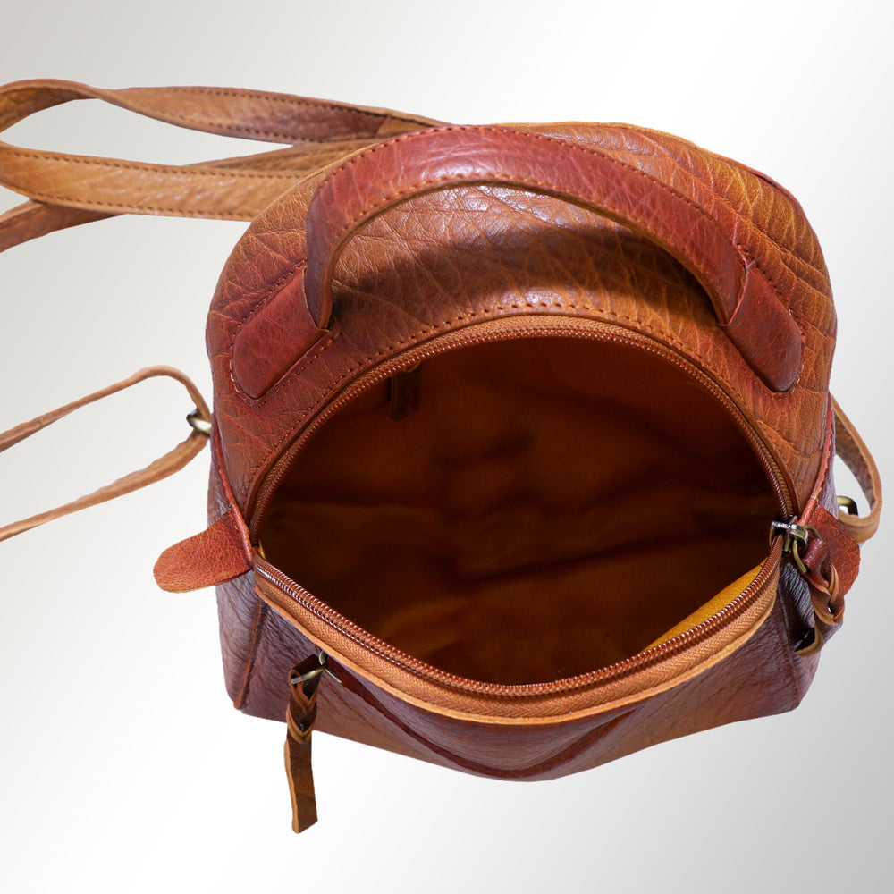 LC-ADBGM188 Genuine Leather Mini Backpack - Rustic Two-Tone Western Daypack
