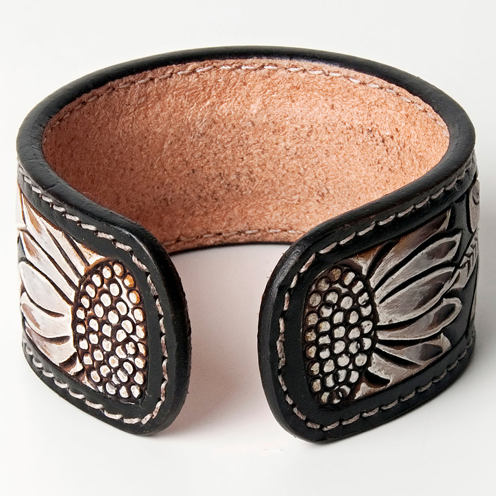 LC-ADBRF163 Hand tooled carved Genuine Leather Bracelet women