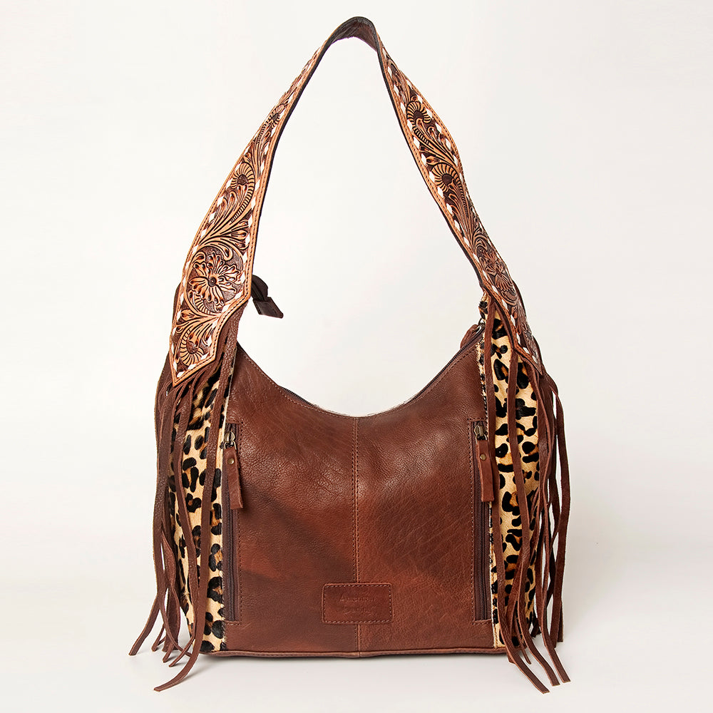 ADBGA214 American Darling Cowhide & Tooled Leather Fringe Hobo Shoulder Handbag