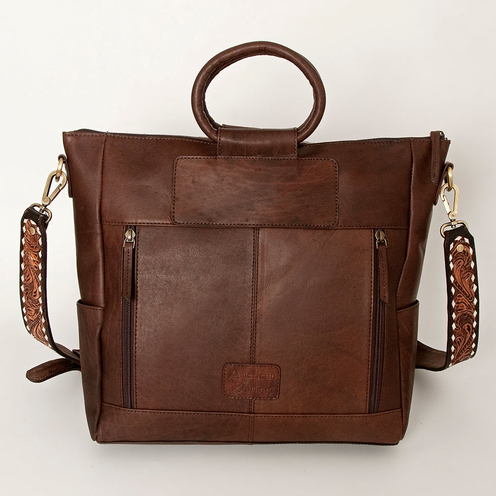 ADBGI143 Hair-On Hide Square Tote with Tooled Leather Patch - Western Cowgirl Bag