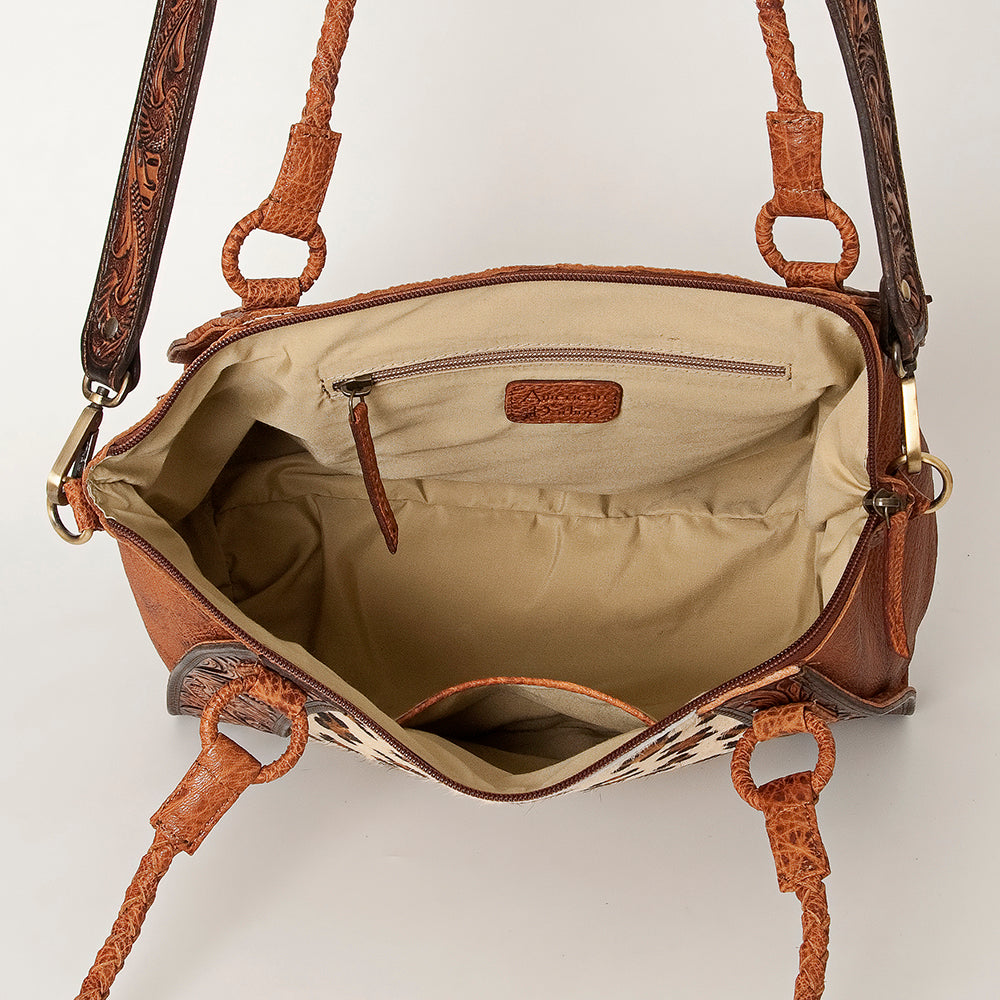 ADBGI146 Cowhide & Tooled Leather Western Tote - Genuine Hair-On Shoulder Bag