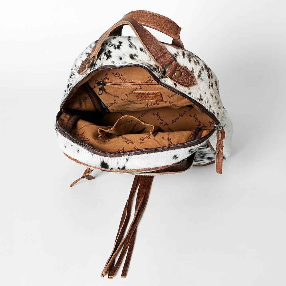 ADBGS156 Natural Cowhide Leather Backpack with Hand-Tooled Floral Pocket - Western Style