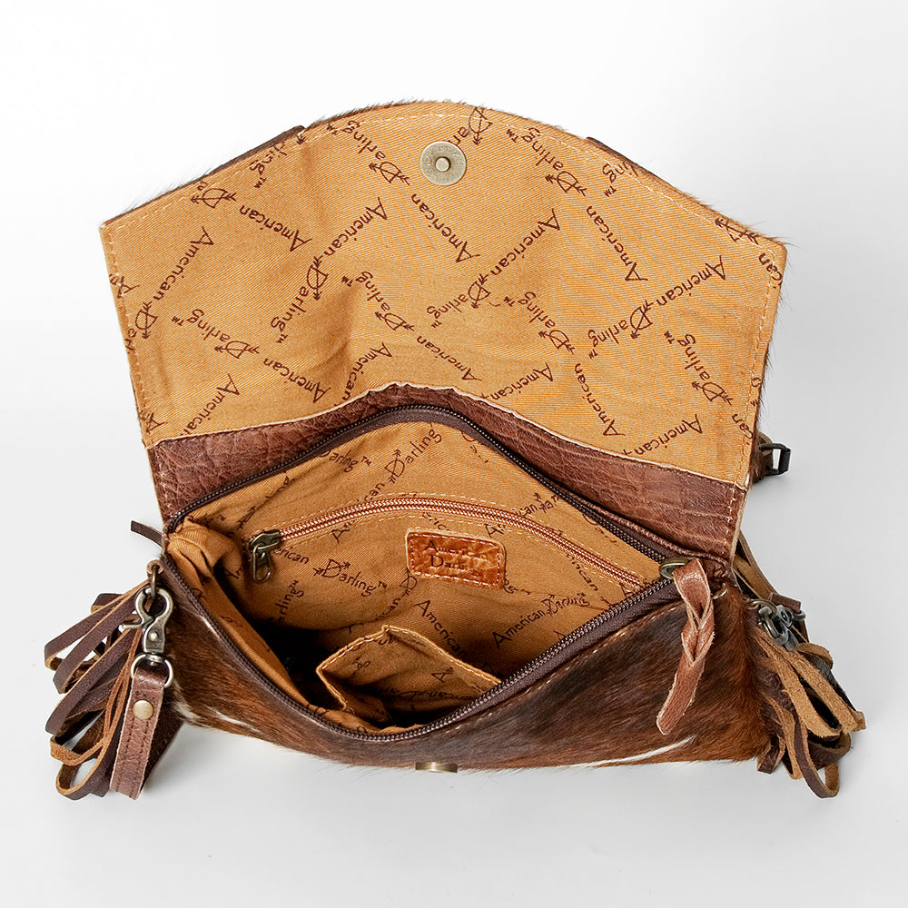 ADBGS178 Hand-Tooled Thunderbird Cowhide Envelope Bag with Fringe - Western Leather Purse