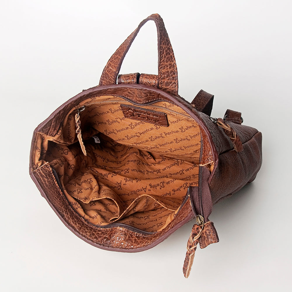 LC-ADBGZ307B Handmade Leather Backpack with Yellow Southwestern Wool Panel - Tribal Aztec Design