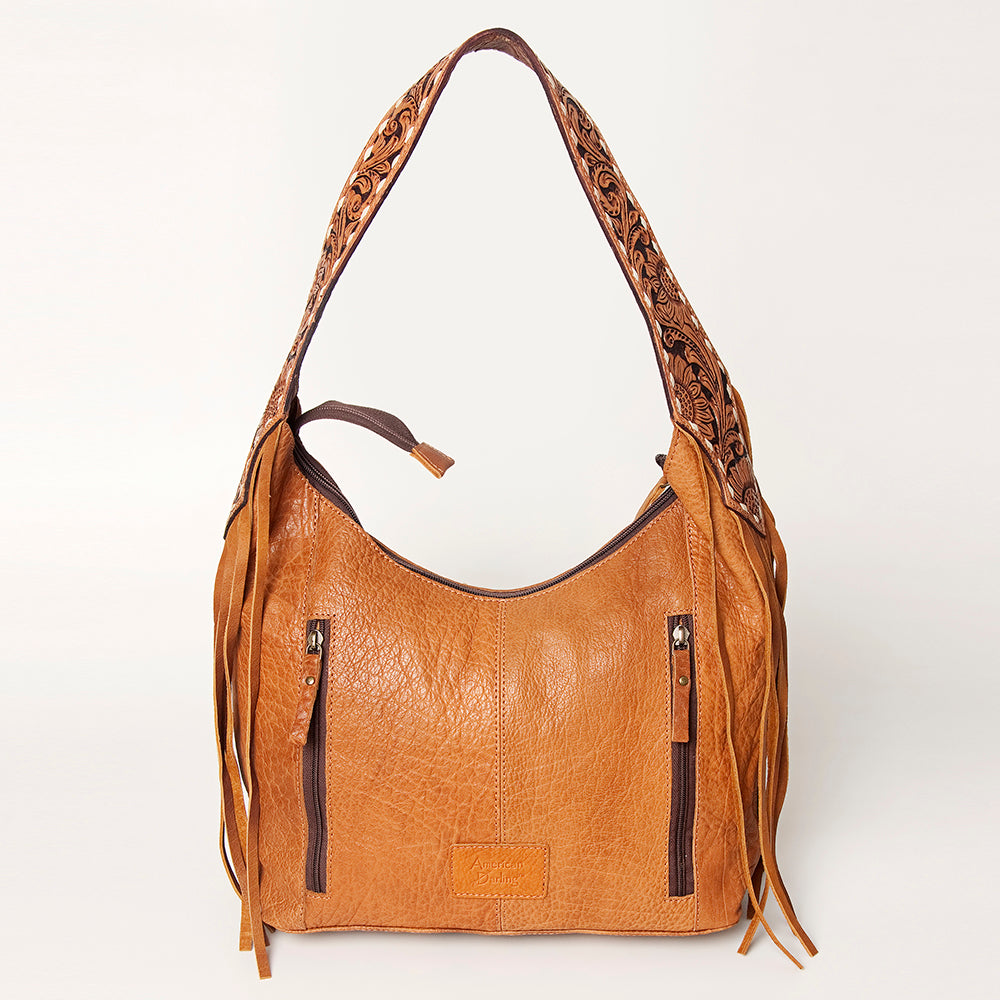 ADBGA220 American Darling Hand Tooled Genuine Leather Hobo Bag Floral Carved Handle
