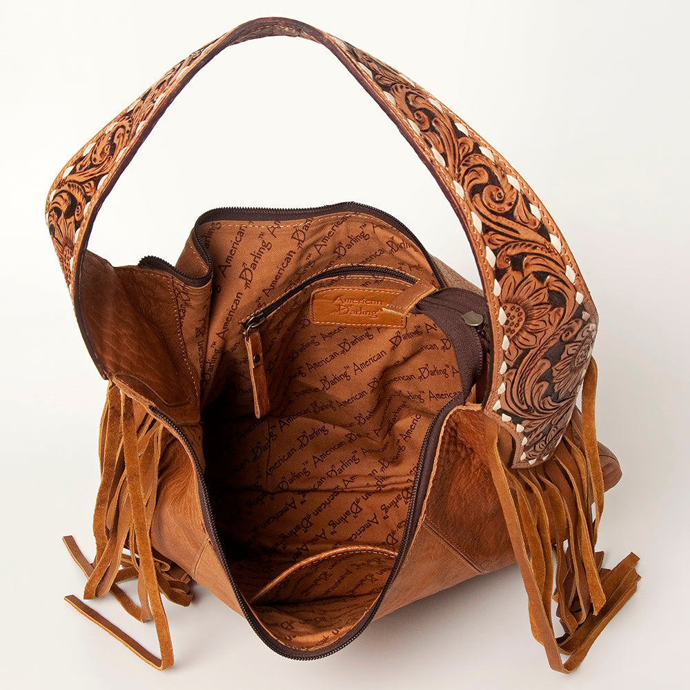 LC-ADBGA220 American Darling Hobo Bag Full Grain Tan Leather with Tooled Strap & Fringe