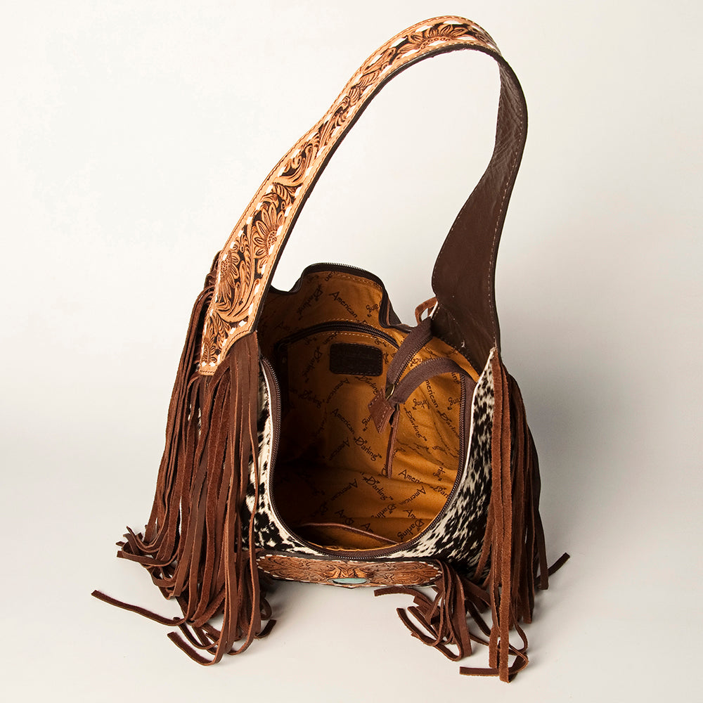 LC-ADBGA221 American Darling Hobo Bag Hair-On Hide with Tooled Leather & Turquoise Concho