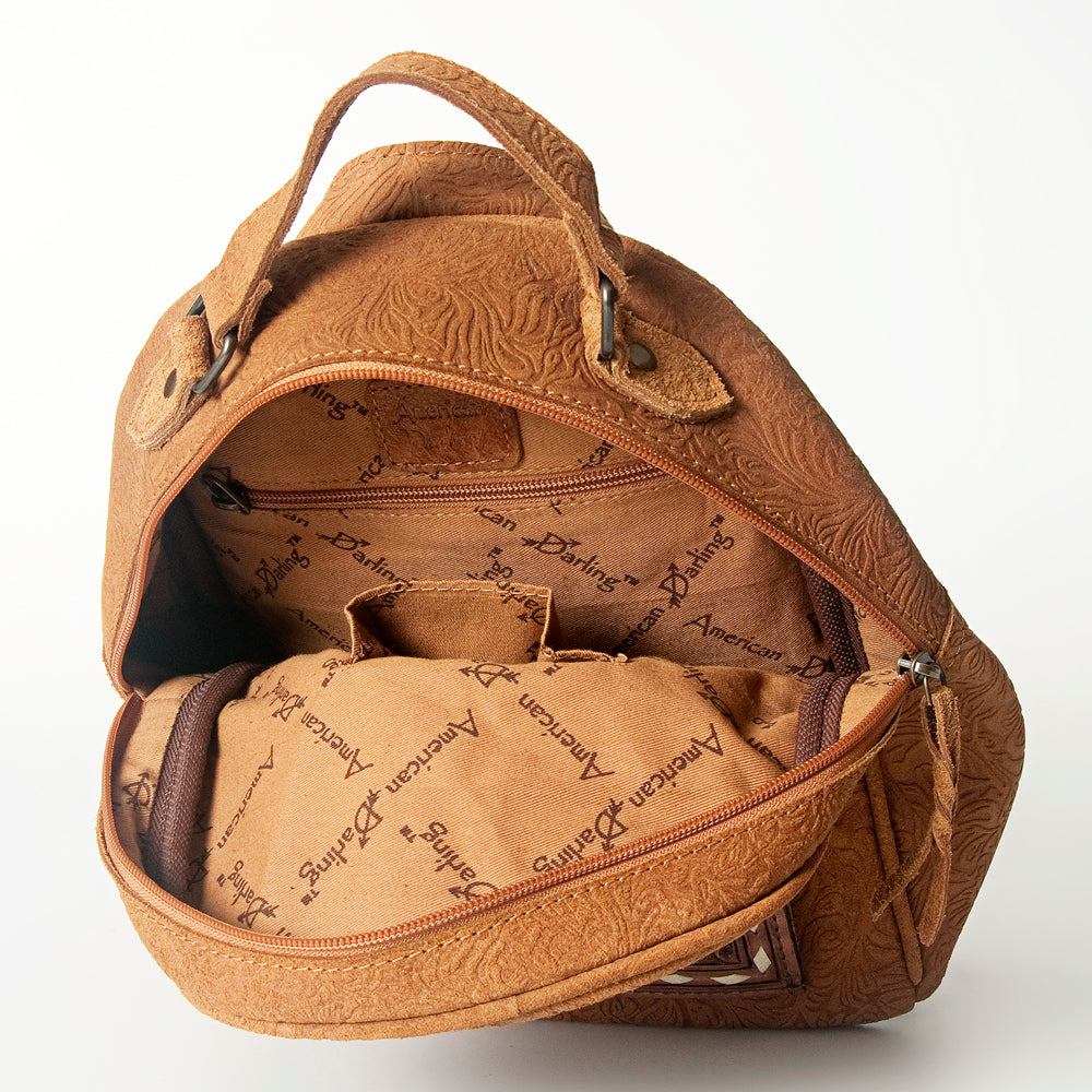 ADBGS156 Embossed Western Backpack with Hand-Tooled Floral Leather Pocket