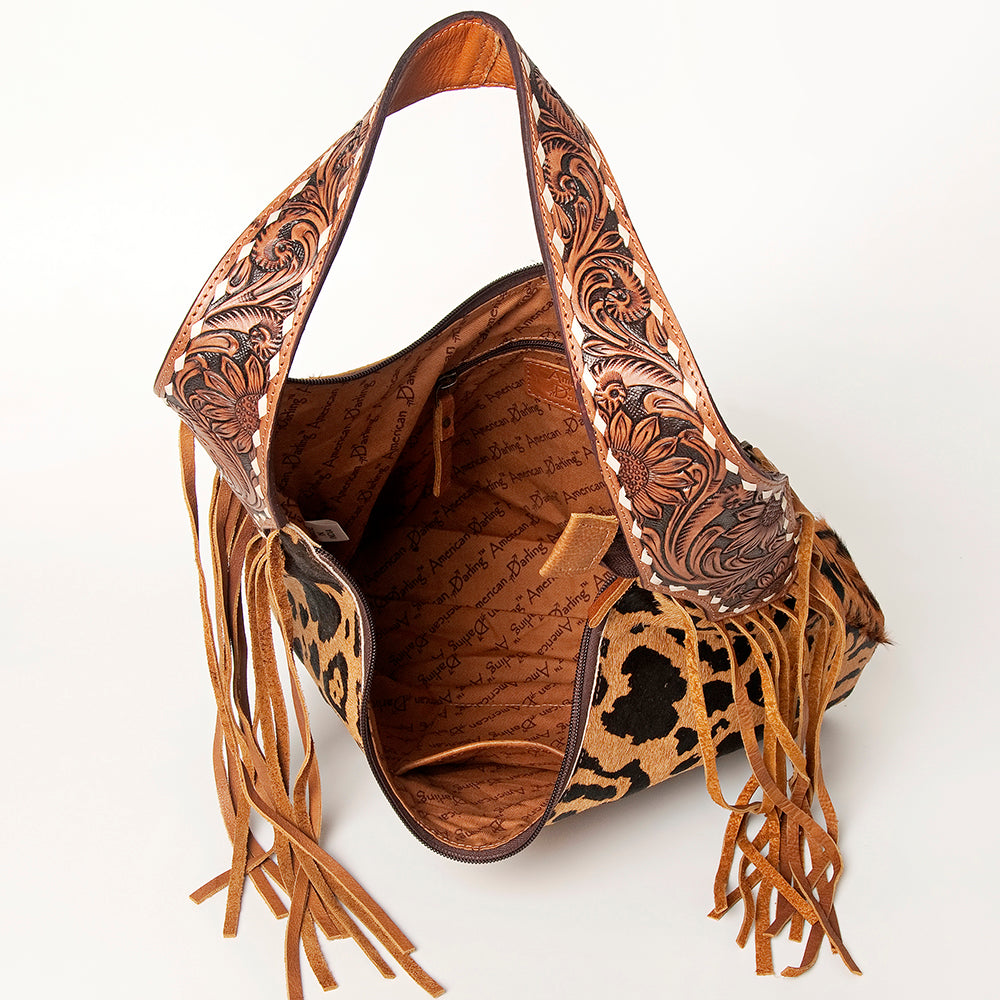 LC-ADBGA224 American Darling Hobo Bag Leopard Hair-On Hide with Tooled Leather Strap