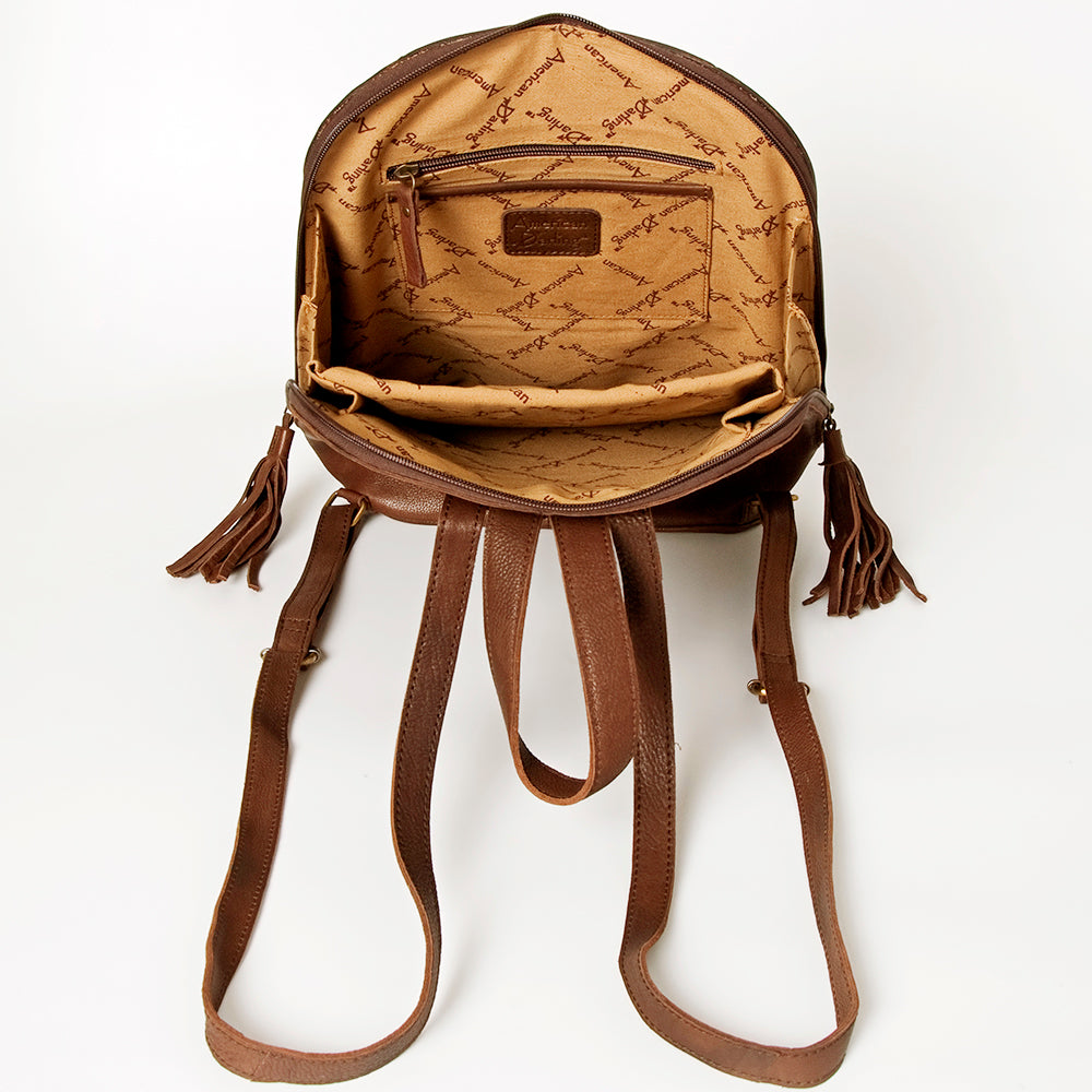 ADBGA235 American Darling Sling Backpack Hair-On Hide with Hand-Tooled Leather & Turquoise Accent