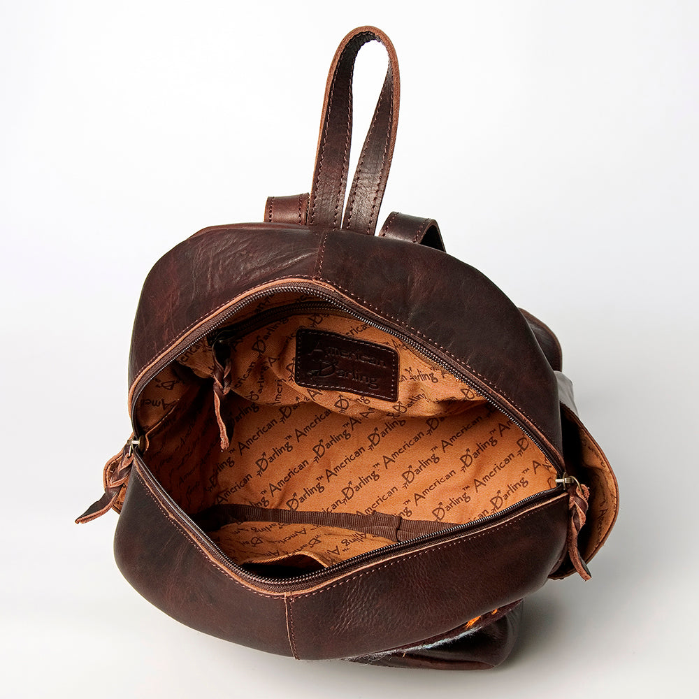 LC-ADBGZ214D Red & Turquoise Aztec Wool Leather Backpack - Handcrafted Western Daypack