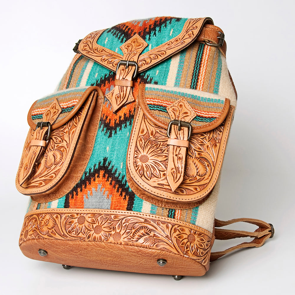 ADBG703 American Darling Handcrafted Floral Tooled Leather and Saddle Blanket Backpack Bag