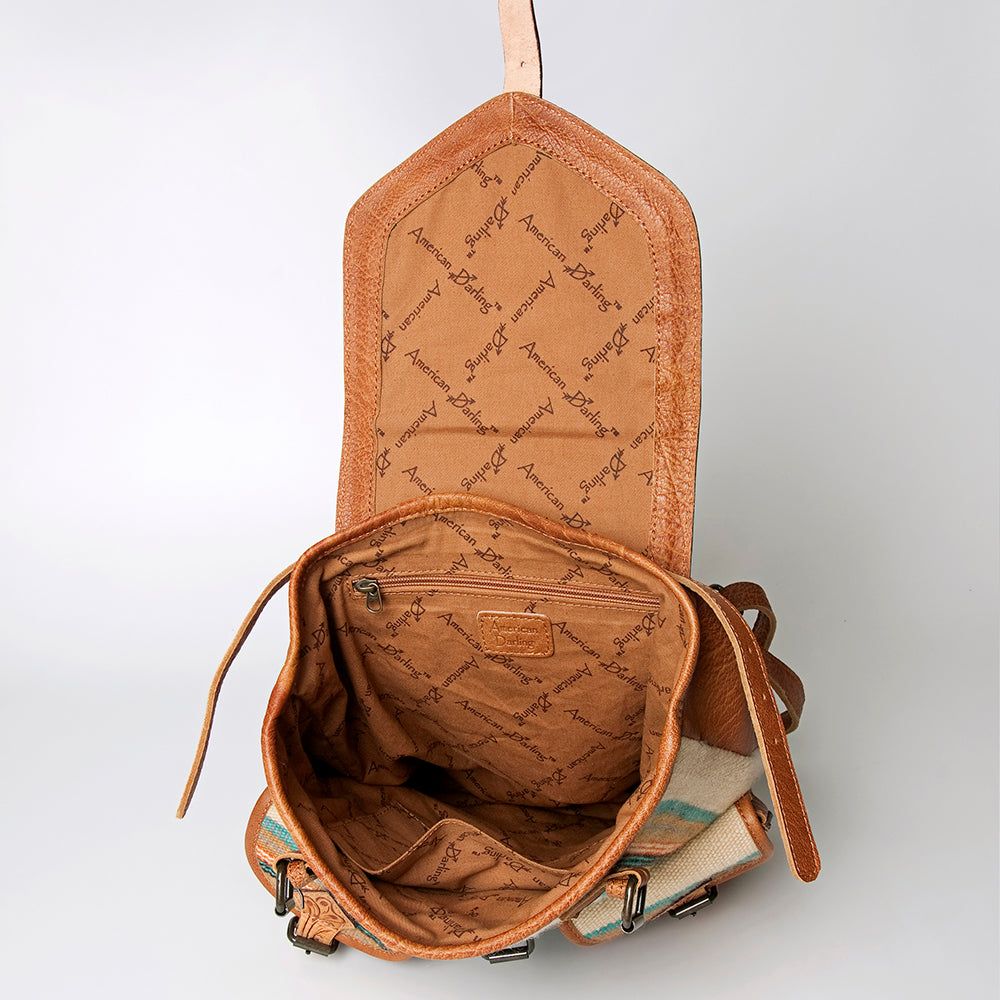 LC-ADBG703 Handwoven Serape Wool & Tooled Leather Western Backpack American Darling