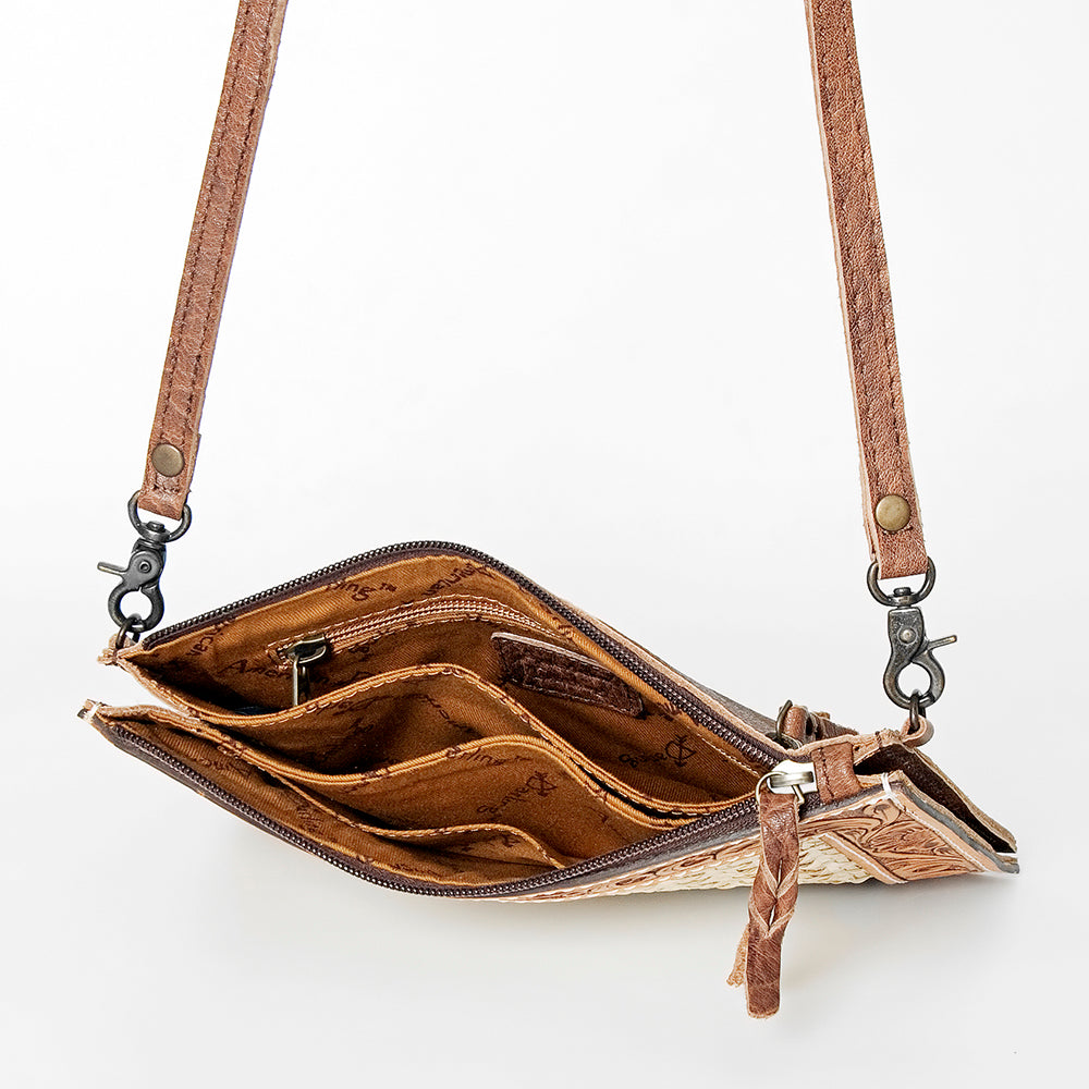 ADBG778 American Darling Hand Tooled Western Leather Crossbody - Floral Carved Full Grain Clutch