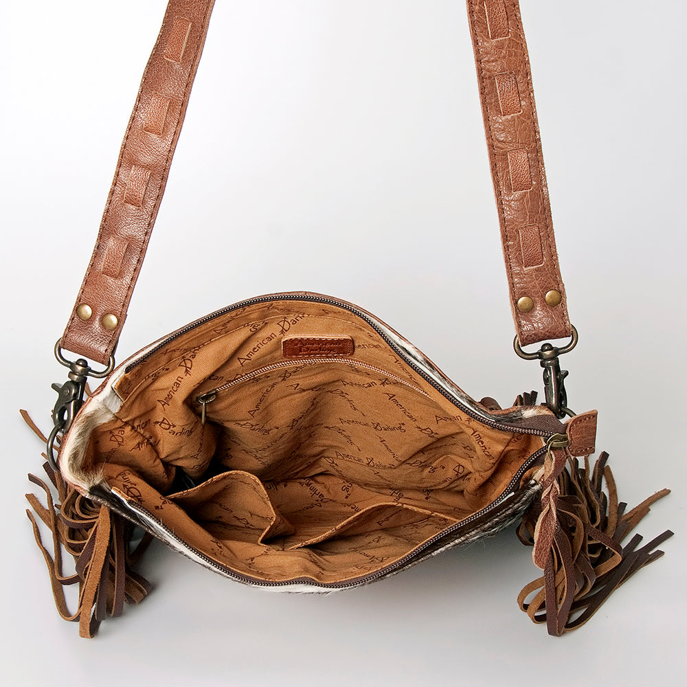 LC-ADBG719 Hair-On Cowhide Crossbody Bag with Leather Fringe