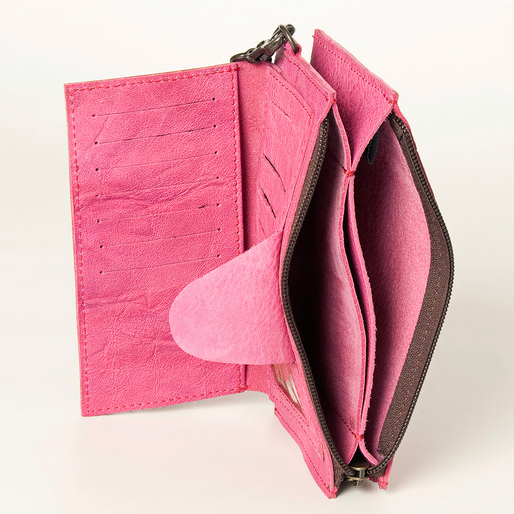 LC-ADBG811H Slim Leather Card Holder Wristlet Western Style Genuine Full Grain Organizer