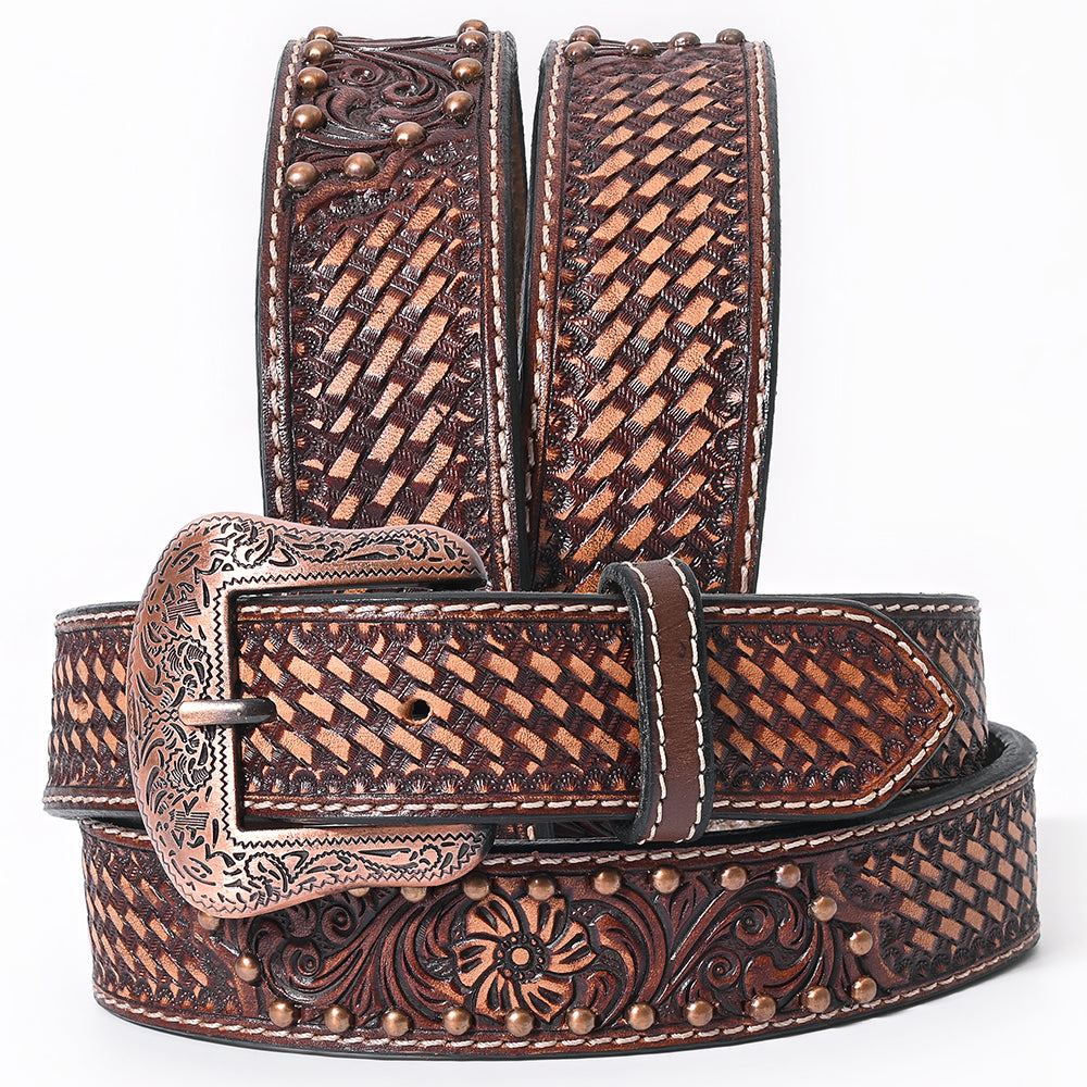 BER230-Hand Tooled Western Leather Belt